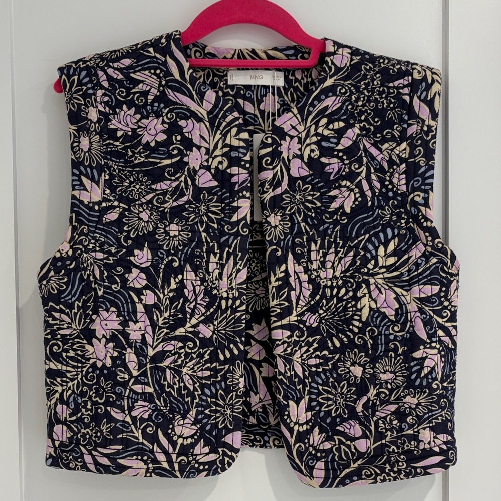 NWT Floral Quilted Vest in Navy and Pink